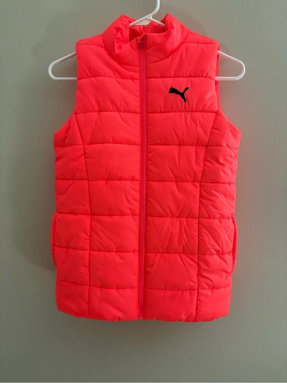 Puma Kids Neon Coral Puffer Vest with Black Logo